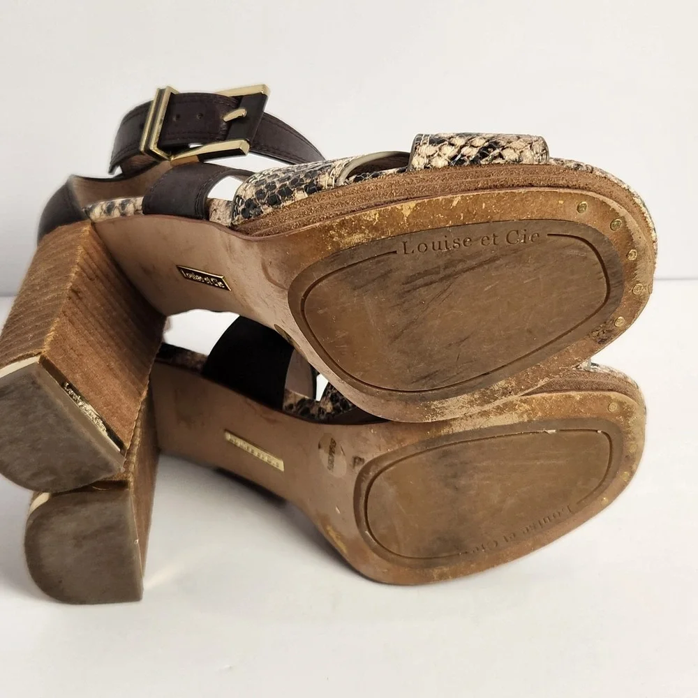 Louise et Cie Women's Gigi Snakeskin Brown‎ Leather Platform Heel Size 5.5M